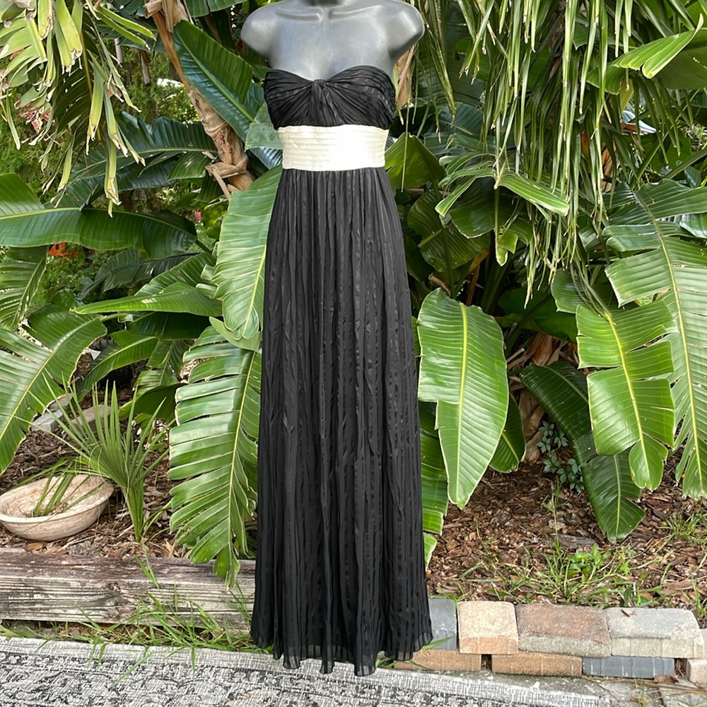 BCBG strapless ruched  gown with satin bow